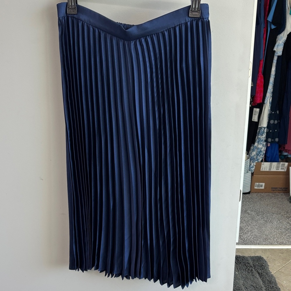 J. Crew Factory Pleated Midi Skirt in Deep Blue